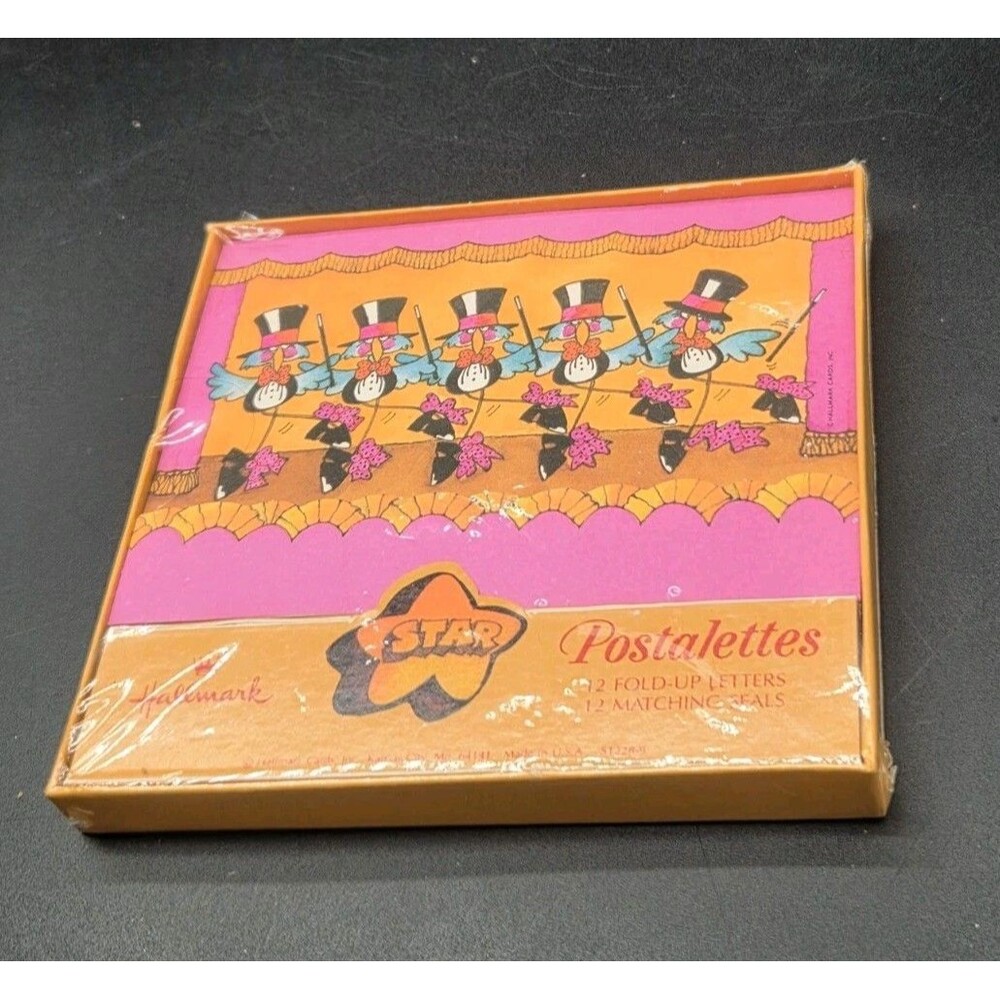 Vintage Hallmark Notecards Dancing Birds Theater Stage Dance Top Hat Cane 12